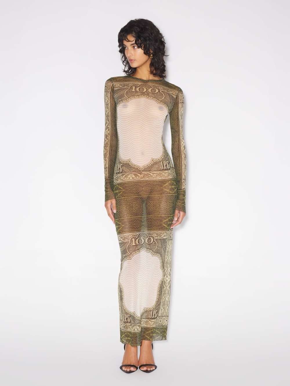 Jean Paul Gaultier Cartouche Money Dollar Mesh Sheer Long Sleeve Maxi Dress - Picture 4 of 11